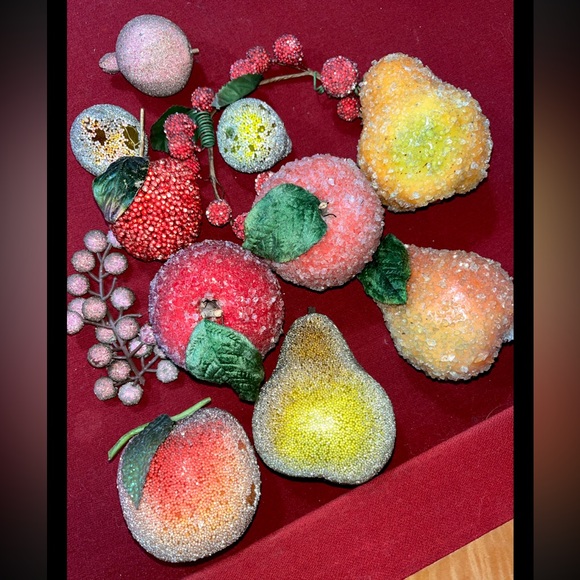FRUIT Sugar Glazed 12 Beaded decorations center Piece Pear Apple Strawberry VTG - Picture 1 of 13